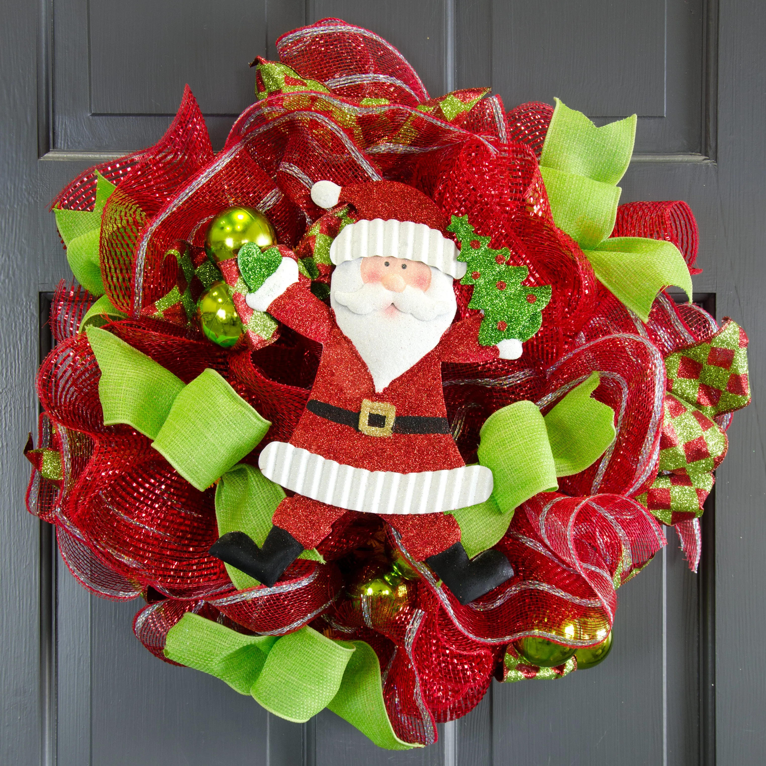 11" Glittered Metal Santa Hanging Decoration