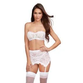 3 Piece Bra, Garterskirt, & G-String Set -  X-Large - White