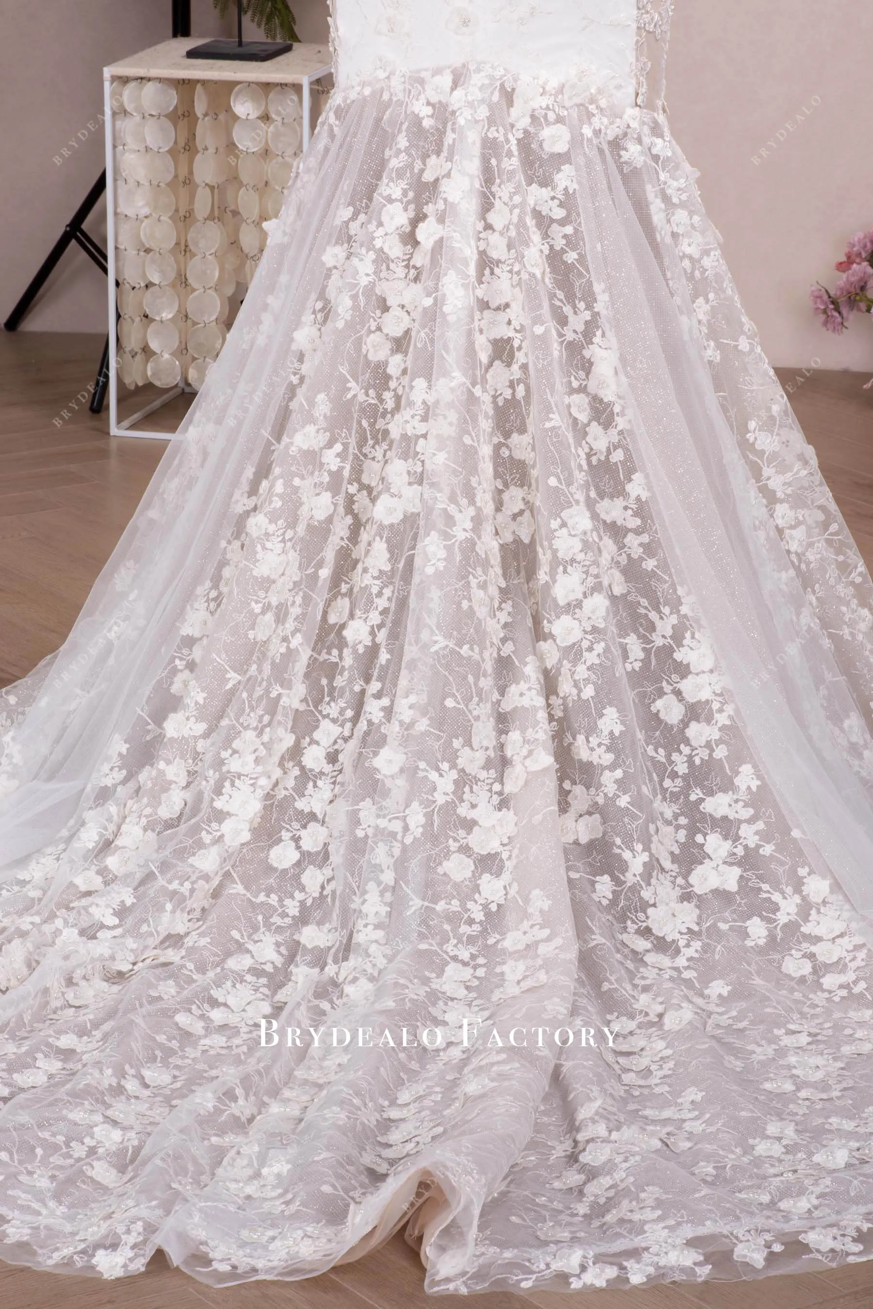 3D Flower Thin Straps Lace Long Mermaid Wedding Dress
