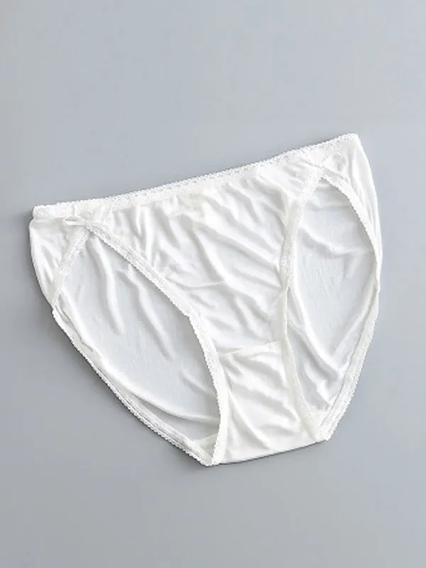4pcs Culotte Tricotée en Soie de Mûrier Sexy en Dentelle (Soutien-Gorge NON Inclus)