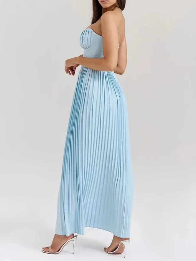 A&A Luxe Strapless Pleated Maxi Dress