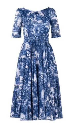Aster Dress Boat Neck 1/2 Sleeve Midi Length Cotton Musola (Antilles Toile White)
