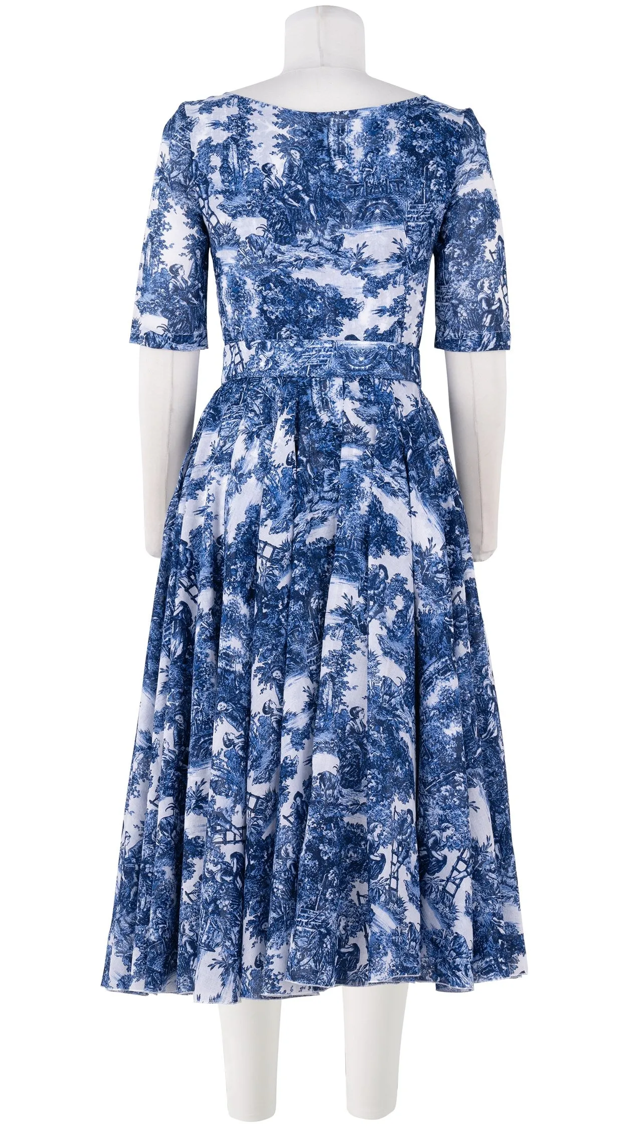 Aster Dress Boat Neck 1/2 Sleeve Midi Length Cotton Musola (Antilles Toile White)