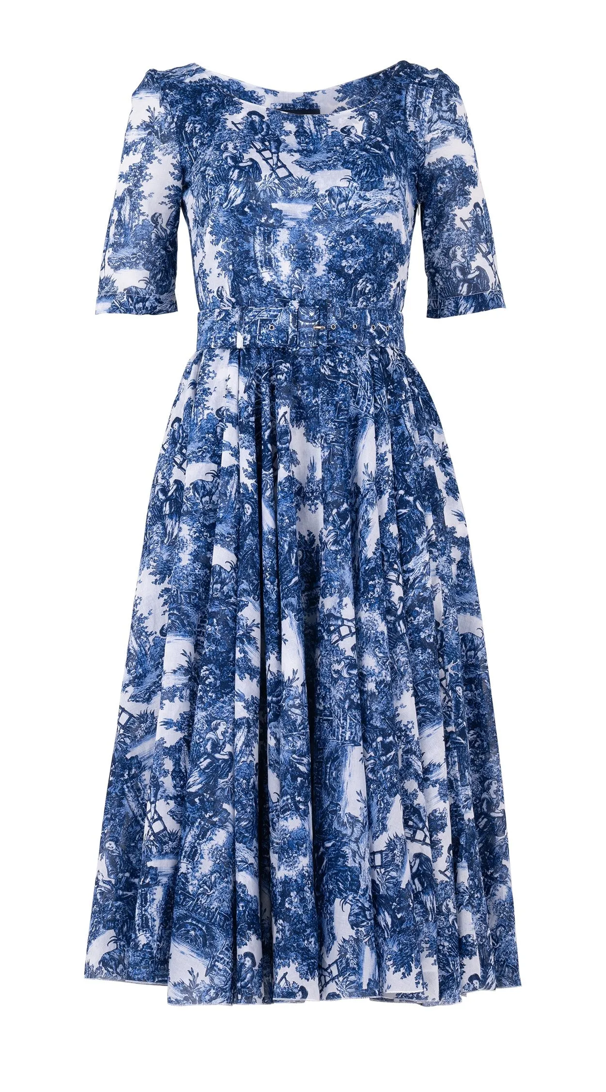 Aster Dress Boat Neck 1/2 Sleeve Midi Length Cotton Musola (Antilles Toile White)