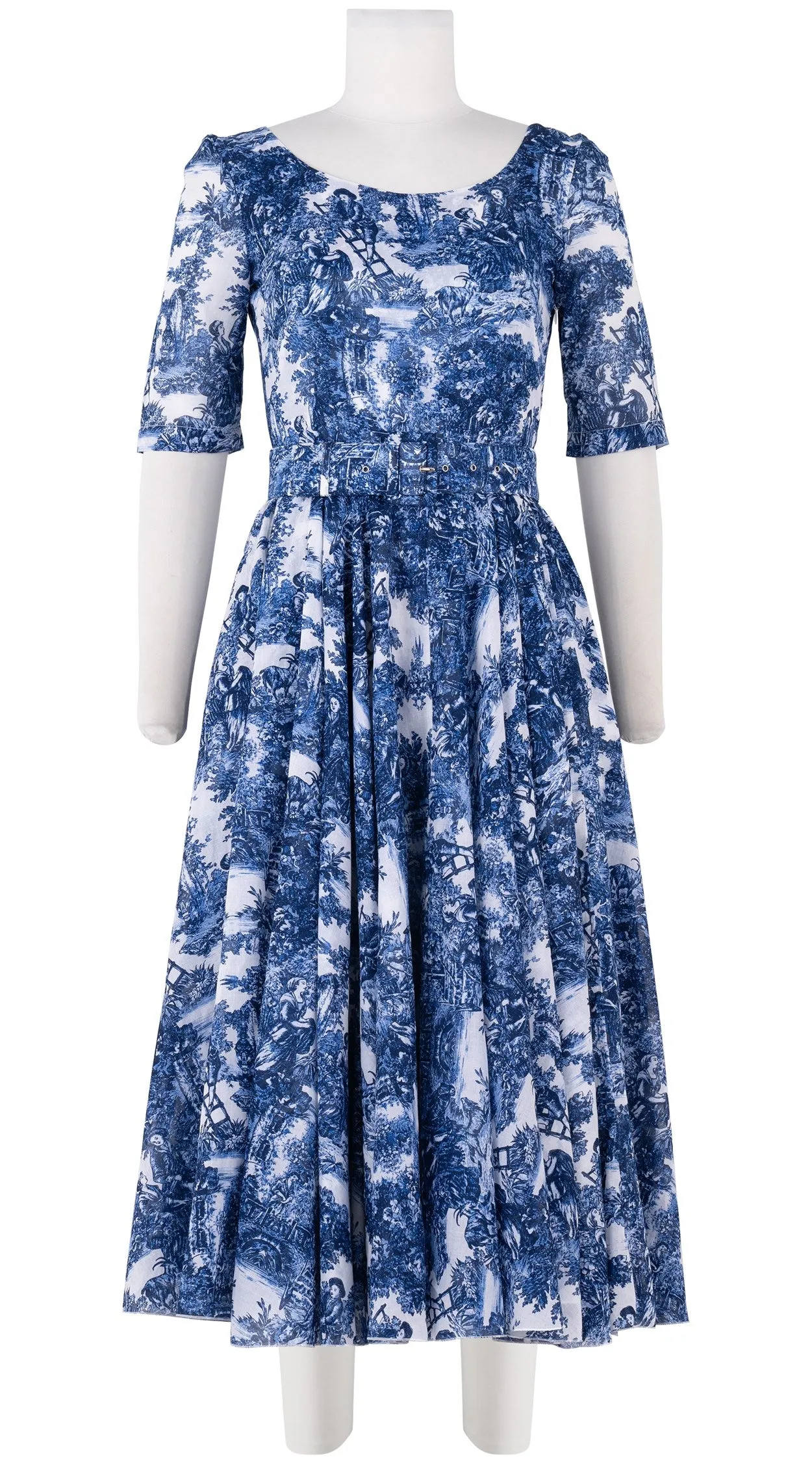Aster Dress Boat Neck 1/2 Sleeve Midi Length Cotton Musola (Antilles Toile White)