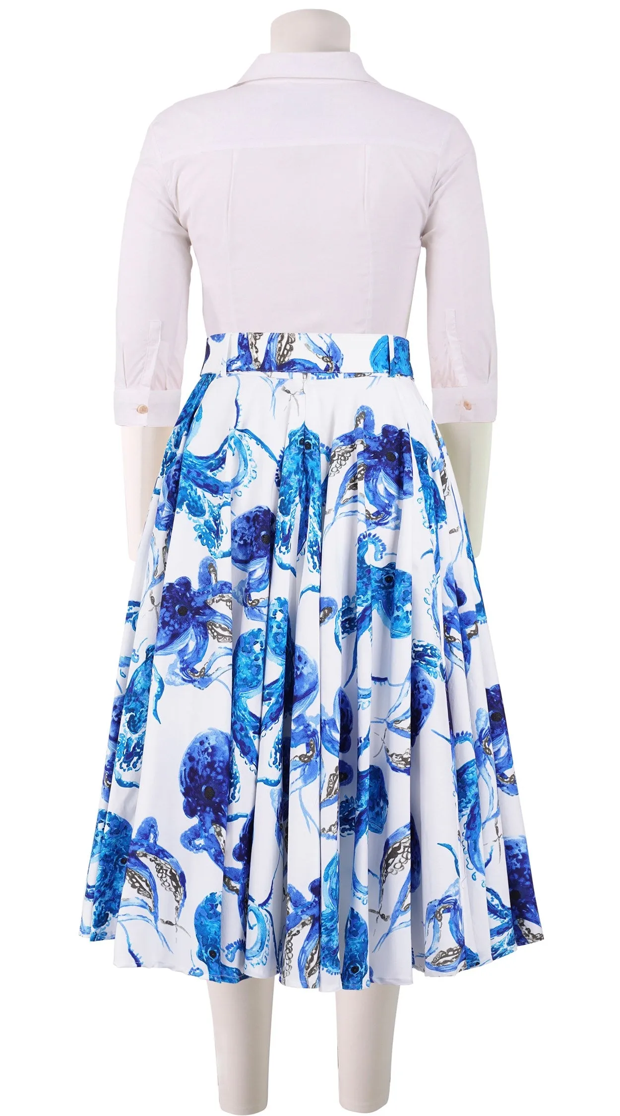 Aster Skirt #1 with Belt Long Length Cotton Stretch (Octopus)