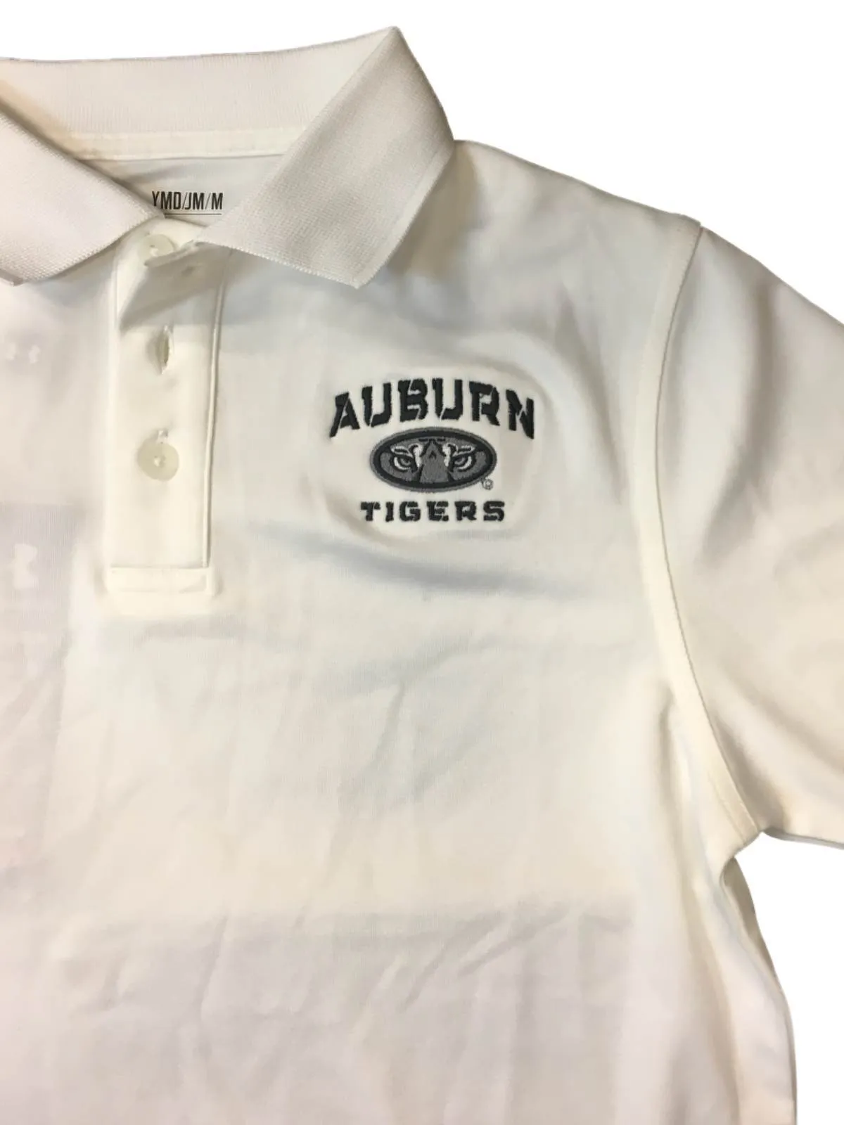 Auburn Tigers Under Armour Heatgear YOUTH White 3 Button Golf Polo T-Shirt (M)