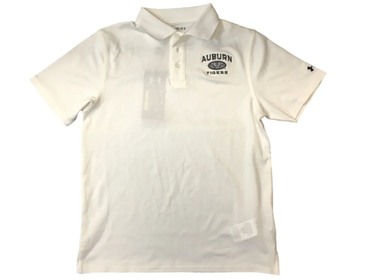 Auburn Tigers Under Armour Heatgear YOUTH White 3 Button Golf Polo T-Shirt (M)
