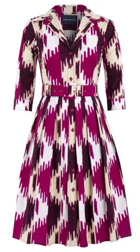 Audrey Dress #1 Shirt Collar 3/4 Sleeve Cotton Stretch (Ikat Oxus)