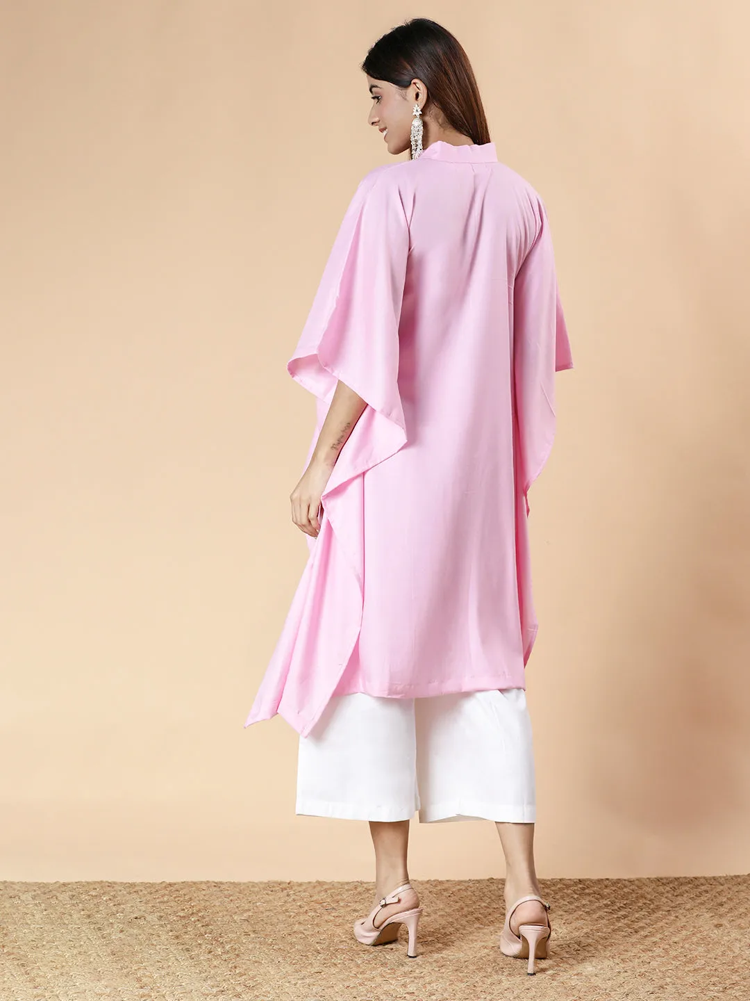 BabyPink Rayon MandarinKurta - TulipTranquility