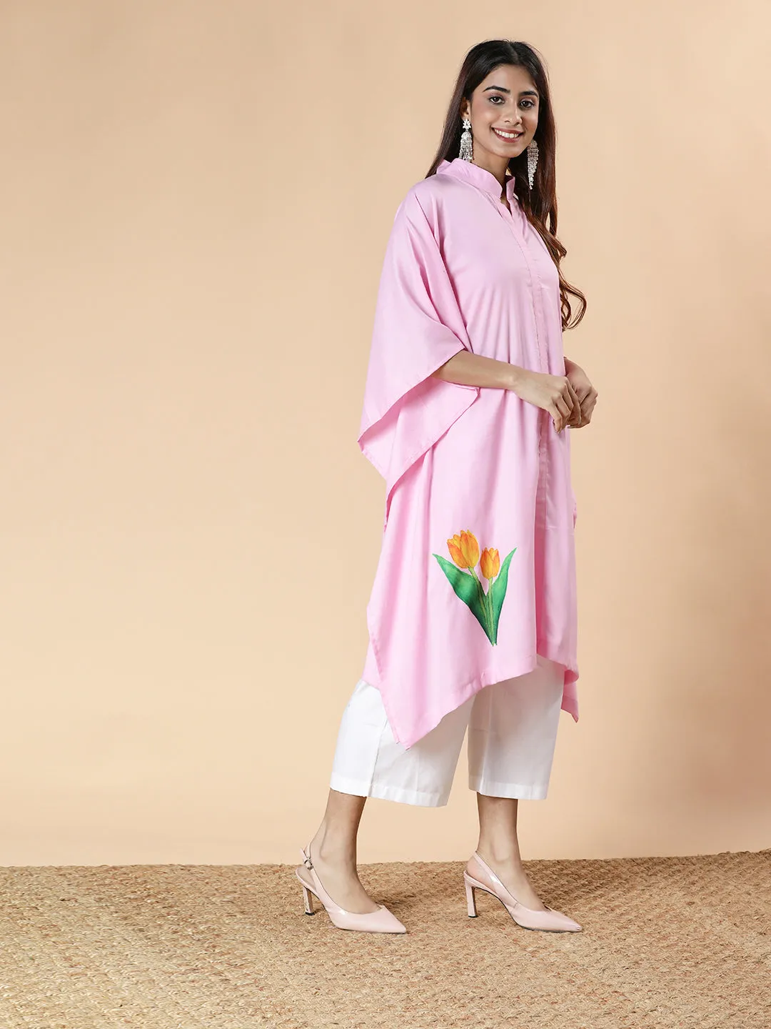 BabyPink Rayon MandarinKurta - TulipTranquility