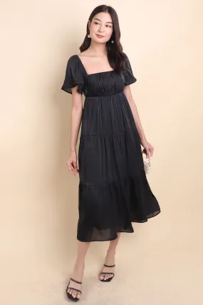 BELLE FLUTTERS SHIMMERY MIDAXI IN BLACK