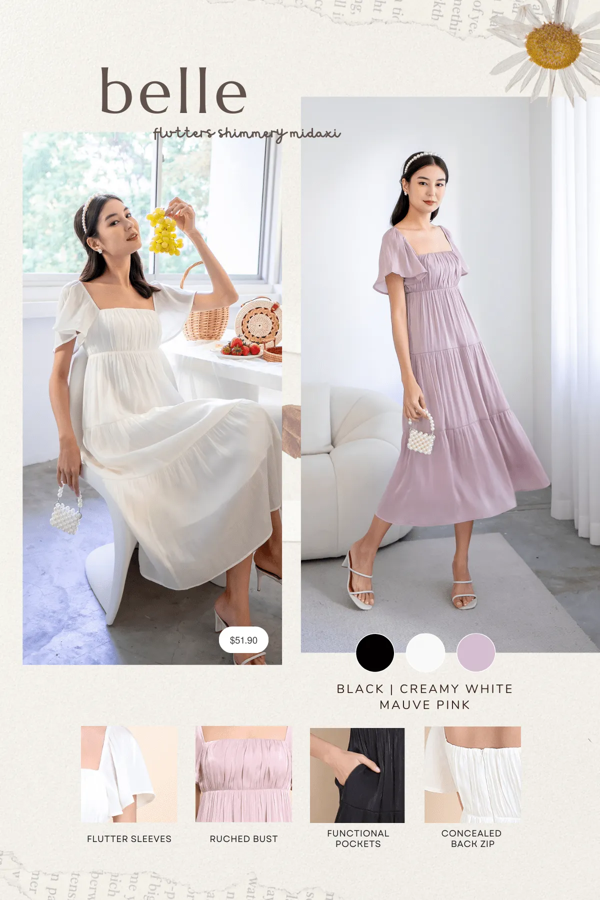 BELLE FLUTTERS SHIMMERY MIDAXI IN BLACK