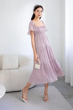 BELLE FLUTTERS SHIMMERY MIDAXI IN MAUVE PINK