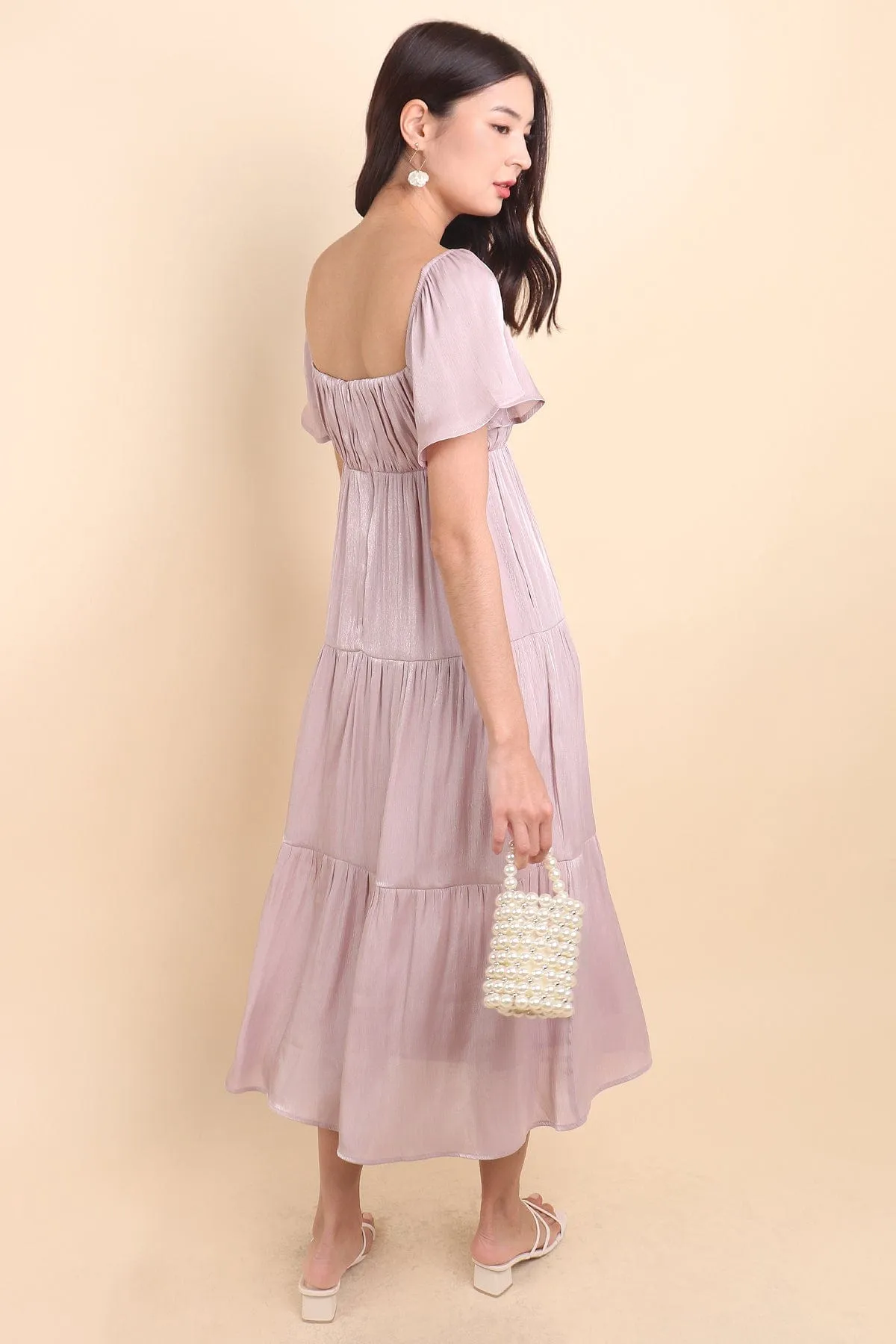 BELLE FLUTTERS SHIMMERY MIDAXI IN MAUVE PINK