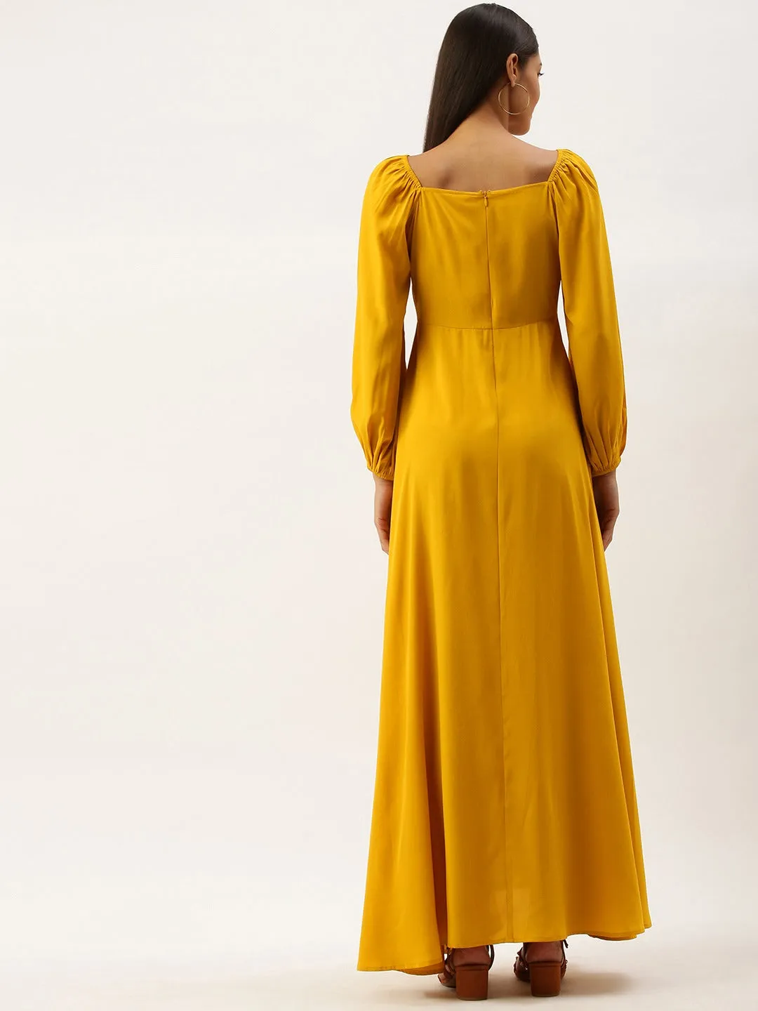 Berrylush Women Solid Yellow Square Neck Maxi Dress