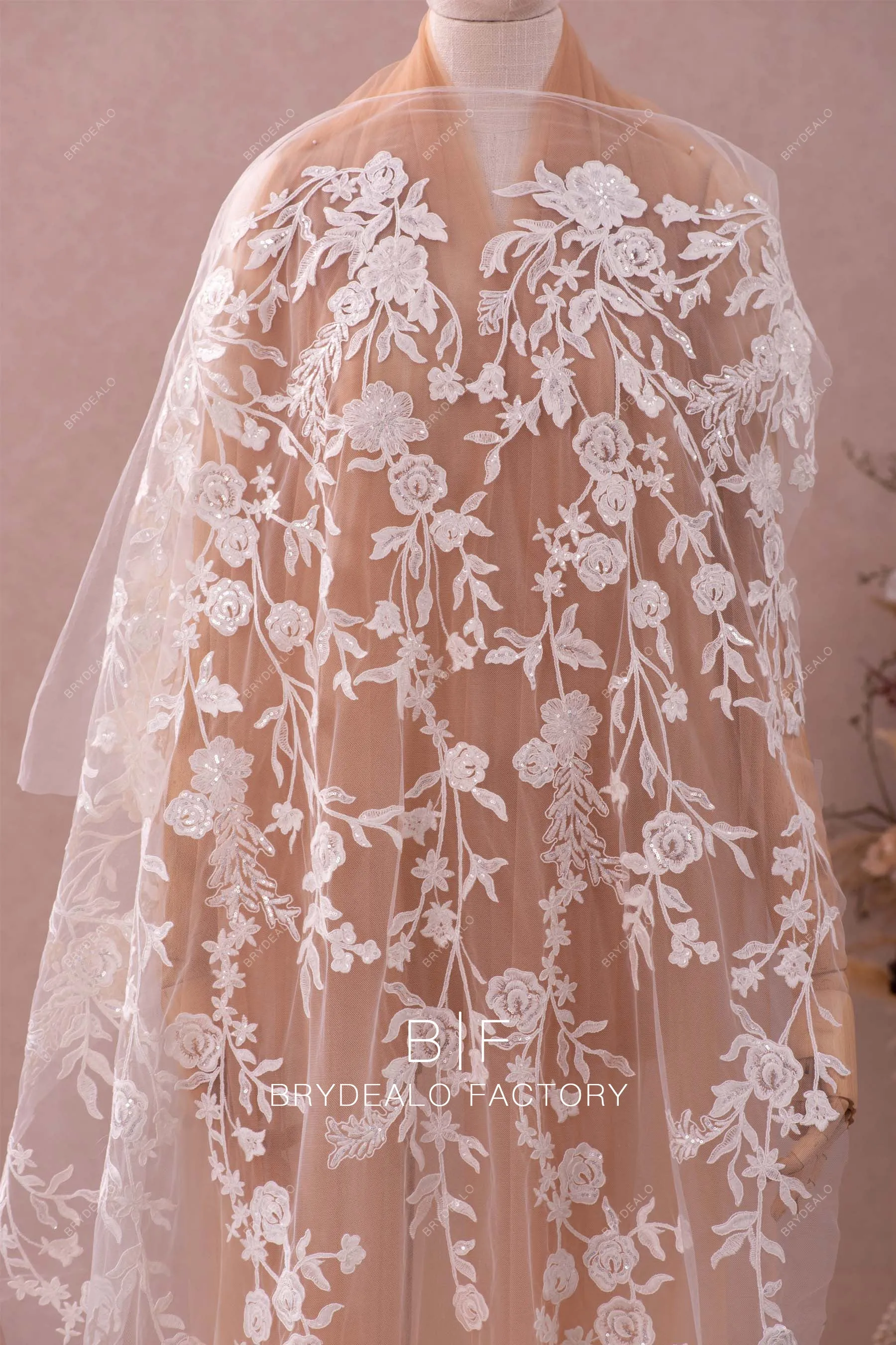 Best Shimmery Sequin Floral Lace Fabric Online