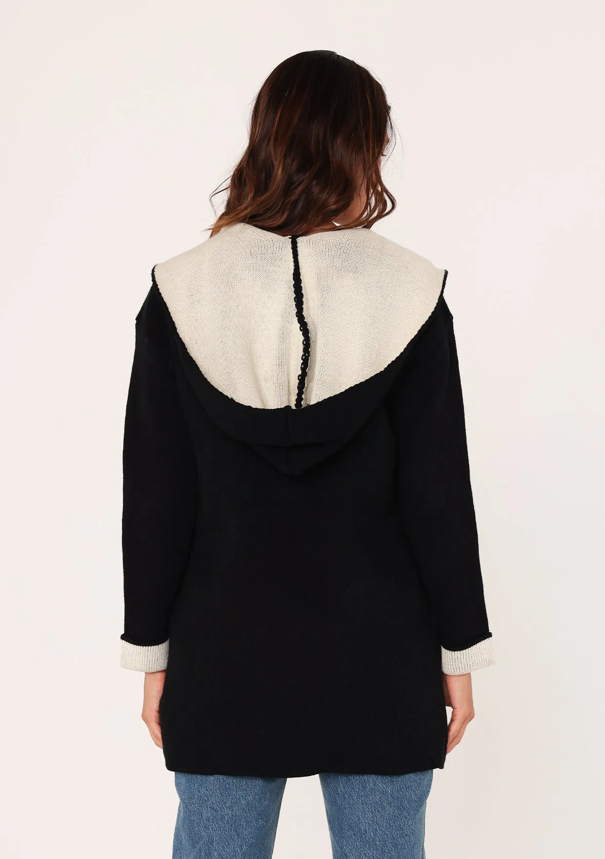 Black and White Two Snap Hooded Cardigan