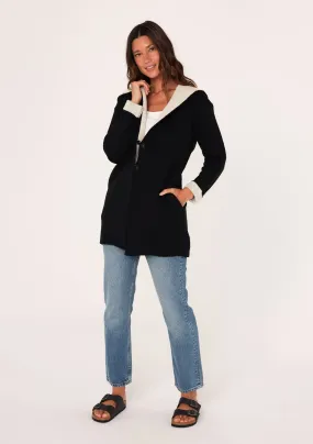 Black and White Two Snap Hooded Cardigan