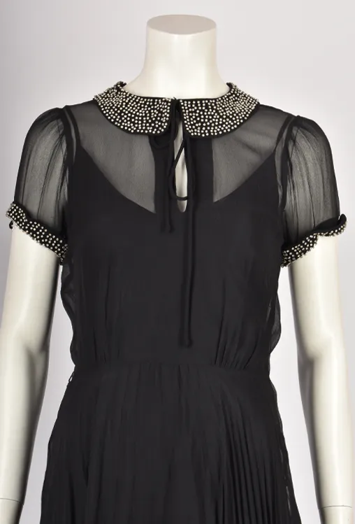 BLACK SHEER BABYDOLL DRESS WITH EMBELLISHED DETAILS