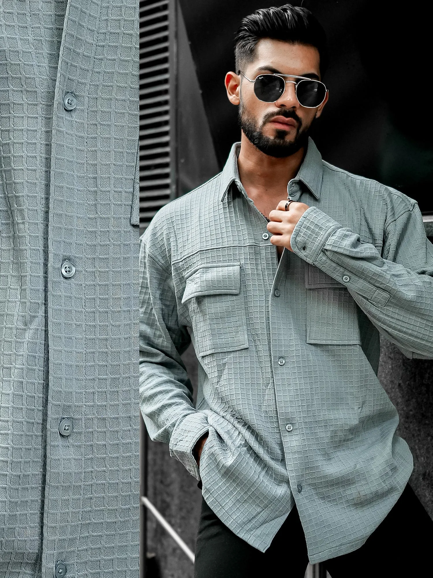 Box Grid Light Grey Shirt