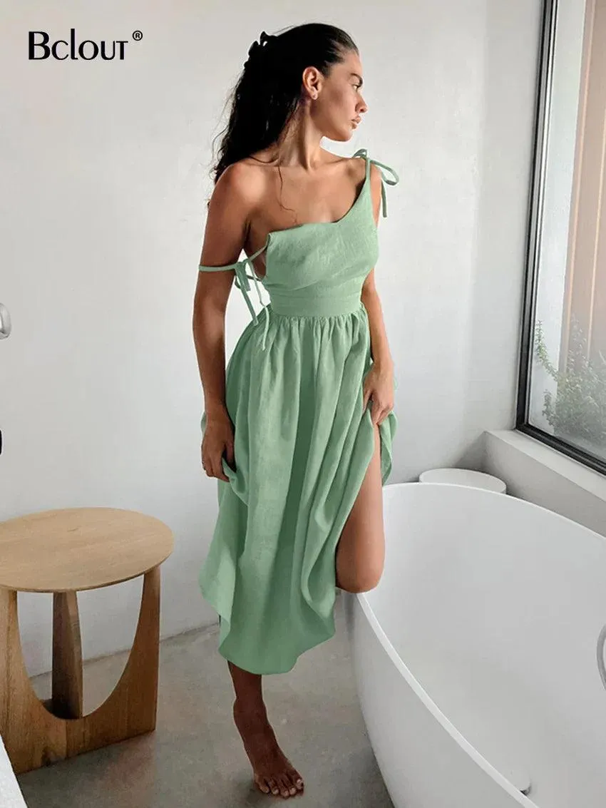 Brown Linen A-Line Party Dress: Chic Elegance for Modern Women
