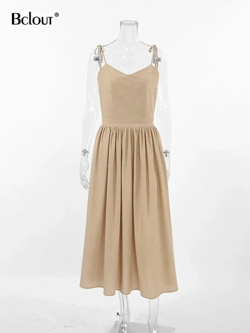 Brown Linen A-Line Party Dress: Chic Elegance for Modern Women