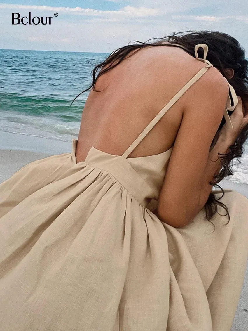 Brown Linen A-Line Party Dress: Chic Elegance for Modern Women