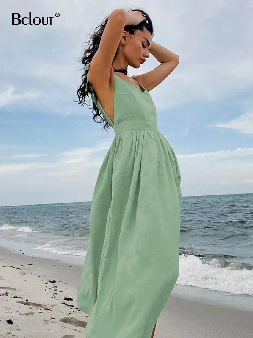Brown Linen A-Line Party Dress: Chic Elegance for Modern Women