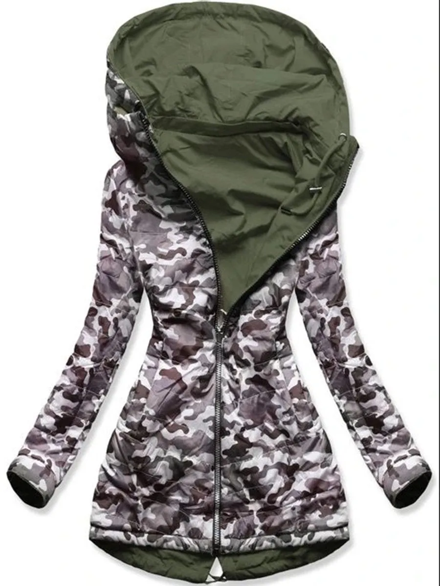 Camouflage Print Hooded Coat