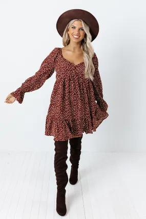 Chance At Love Babydoll Dress In Dark Rust