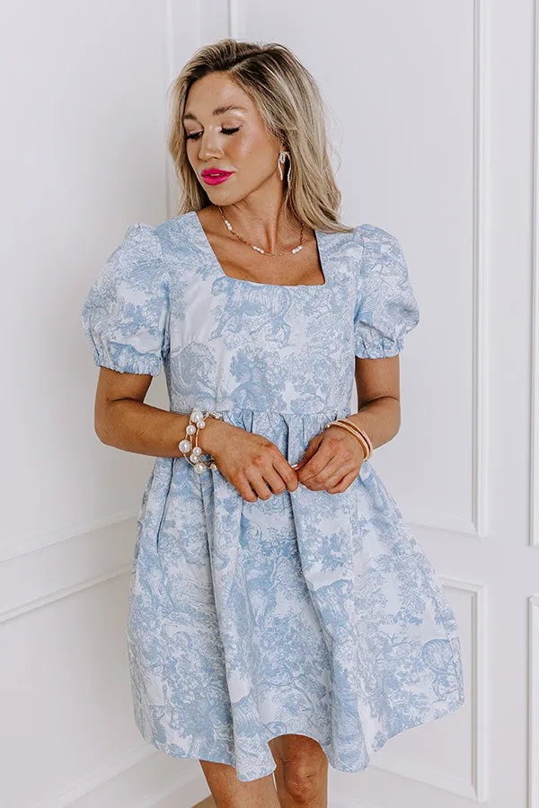 Cheerful Charm Jacquard Mini Dress in Airy Blue
