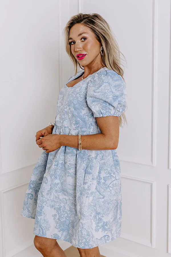 Cheerful Charm Jacquard Mini Dress in Airy Blue