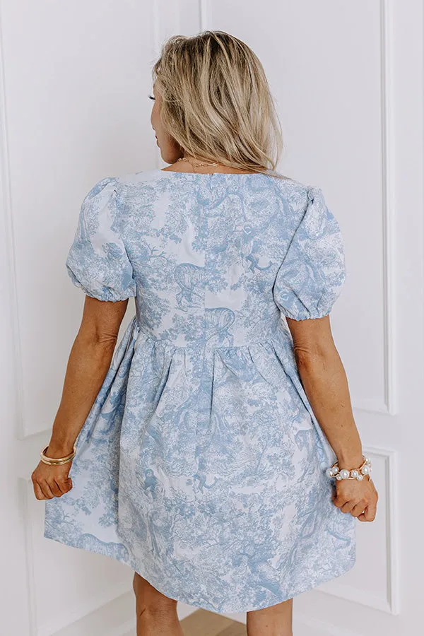 Cheerful Charm Jacquard Mini Dress in Airy Blue