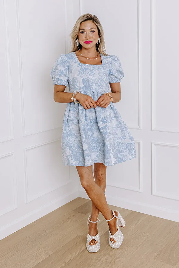 Cheerful Charm Jacquard Mini Dress in Airy Blue