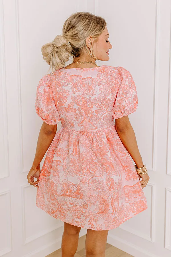 Cheerful Charm Jacquard Mini Dress in Coral