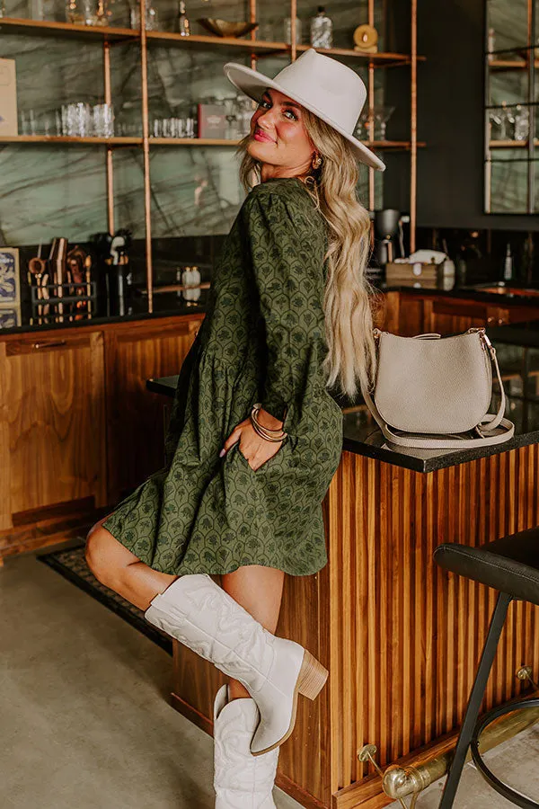 Chic Harvest Floral Mini Dress in Olive