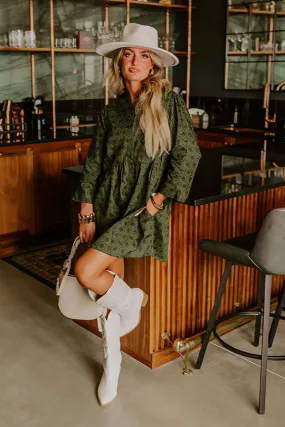 Chic Harvest Floral Mini Dress in Olive