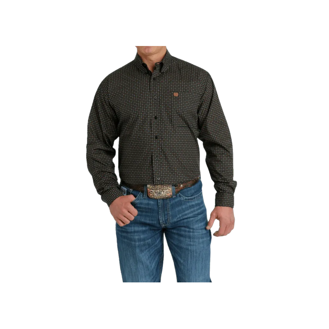Cinch Men's Long Sleeve Button Down Western Geometric Print Black Shirt
