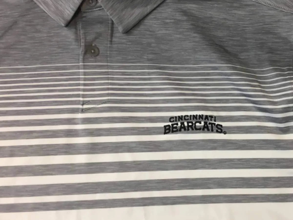 Cincinnati Bearcats Under Armour Heatgear White Gray Stripe Golf Polo T-Shirt(L)