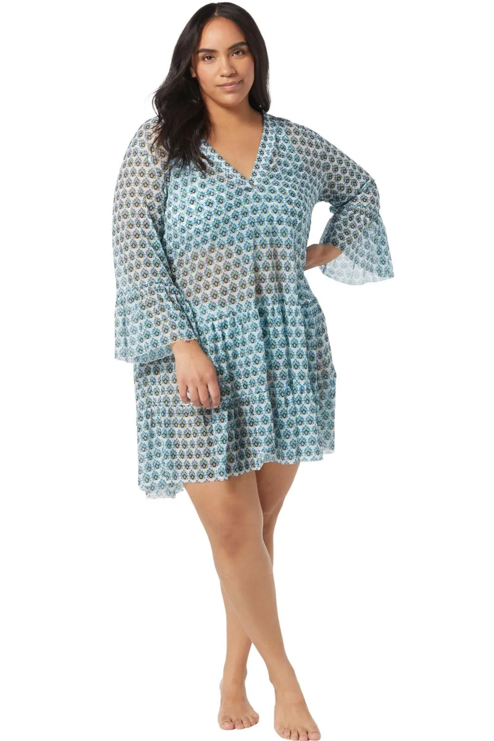 Coco Reef Island Lotus Enchant Cover Up Dress, White Multi (U2A295)