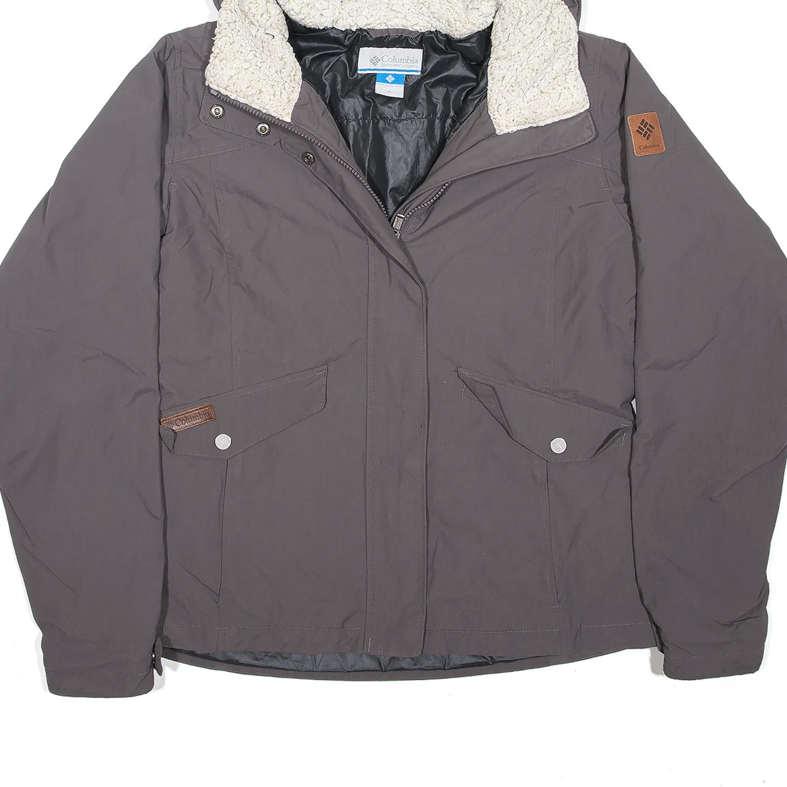 COLUMBIA Faux Fur Trim Fleece Hood Parka Coat Grey Womens M
