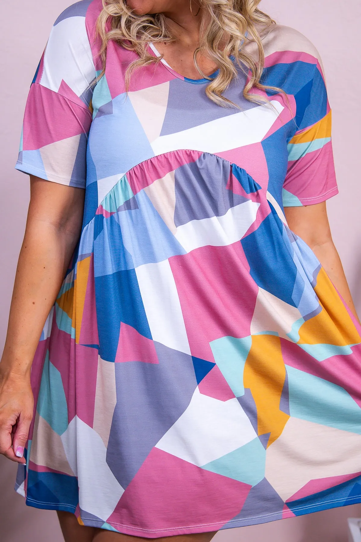 Comfortably Confident White/Multi Color Geometrical Babydoll Dress - D5478WH