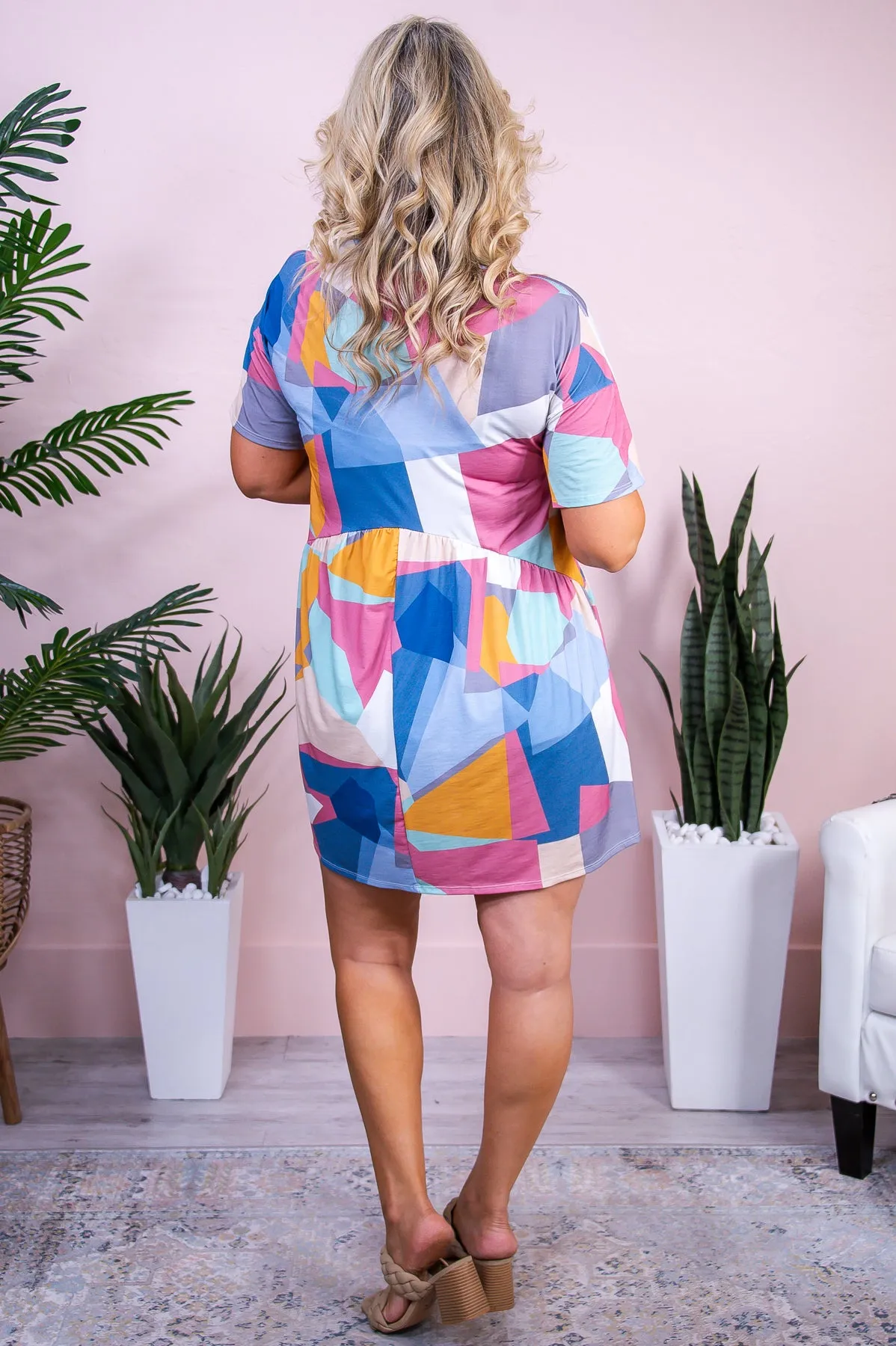Comfortably Confident White/Multi Color Geometrical Babydoll Dress - D5478WH