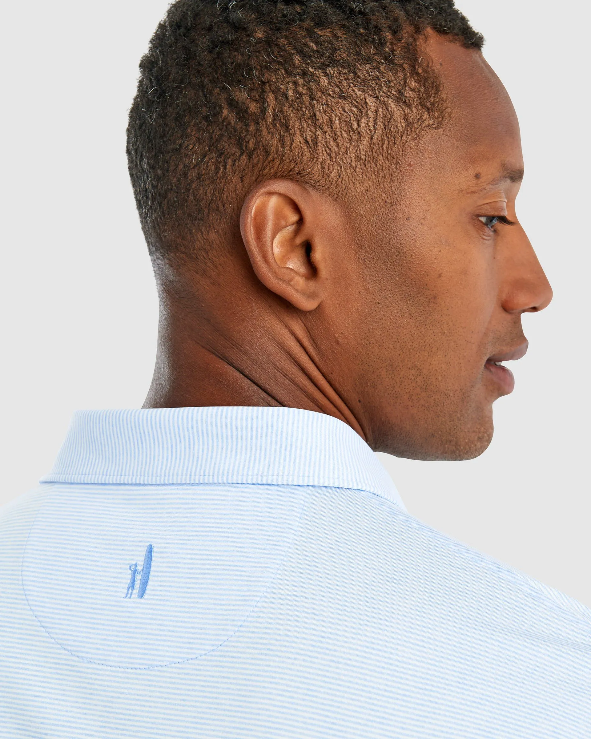 Custom Johnnie O Mens Lyndon Striped Polo JMPO2010 Gulf Blue