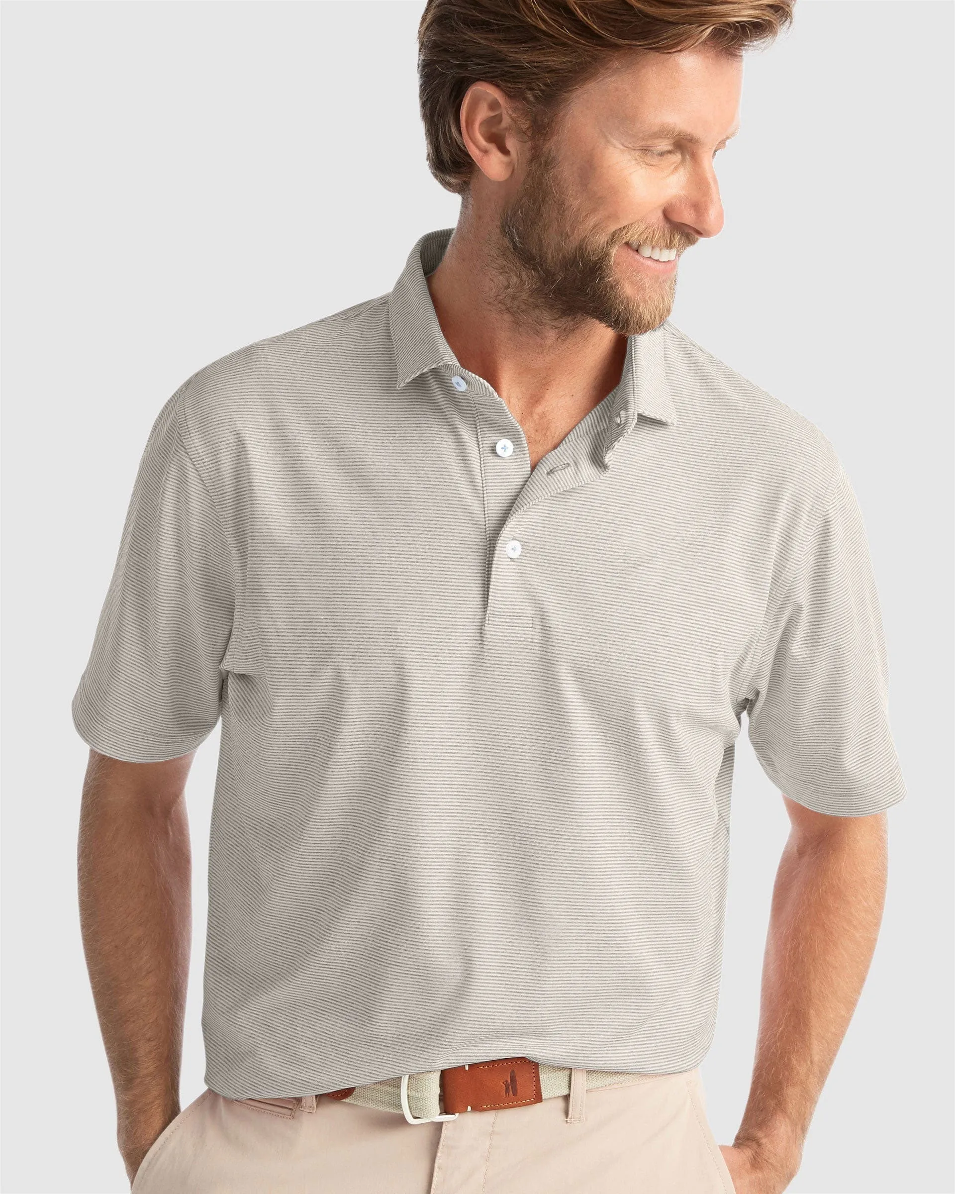 Custom Johnnie O Mens Lyndon Striped Polo JMPO2010 Meteor