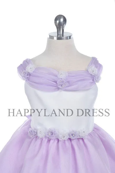 D523 Satin Top Organza Skirt Dress