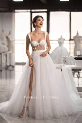 Designer Beaded Boning Illusion Corset A-line Long Wedding Dress