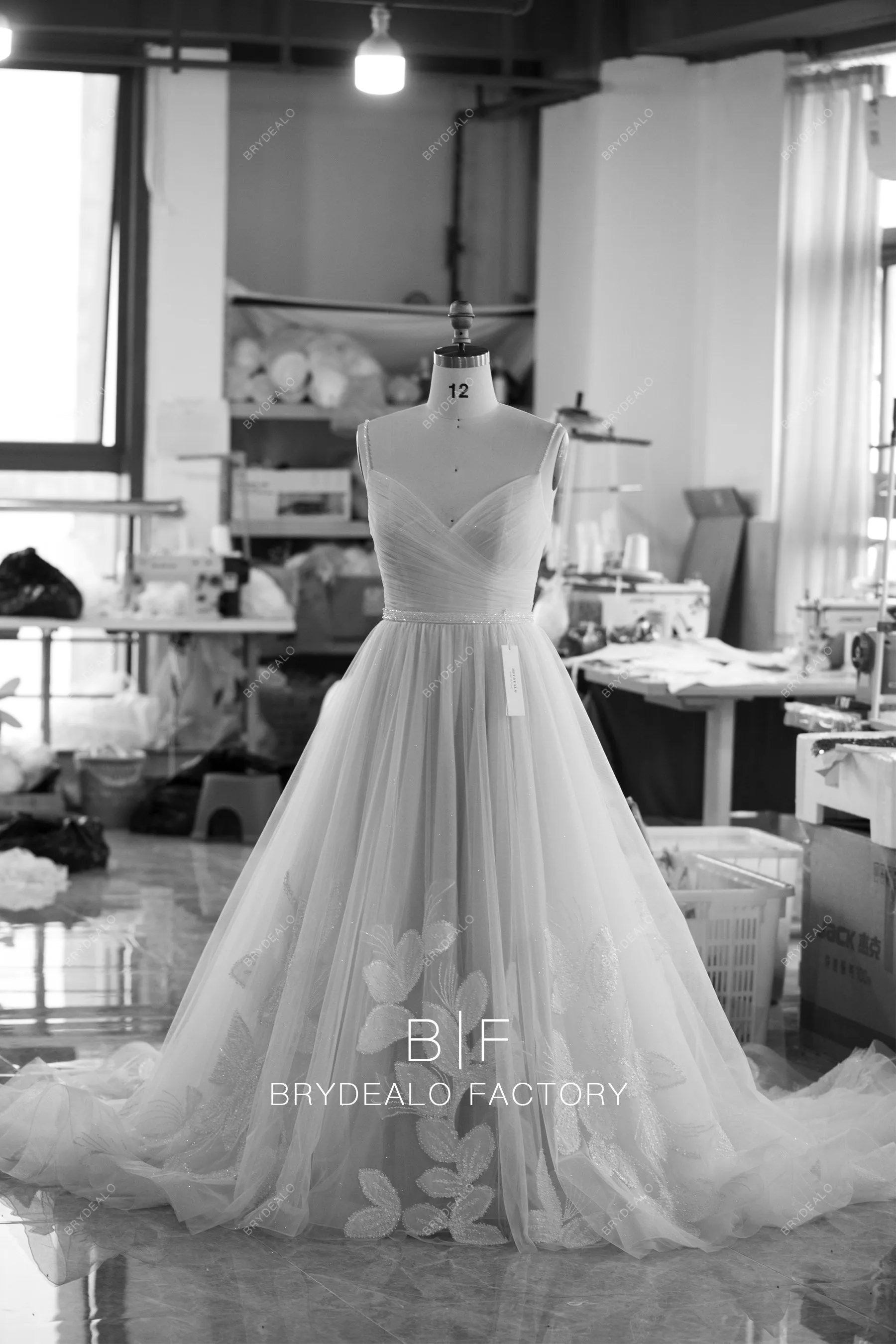 Designer Beaded Embroidered Chiffon Boho Pleated Tulle Nude Bridal Dress