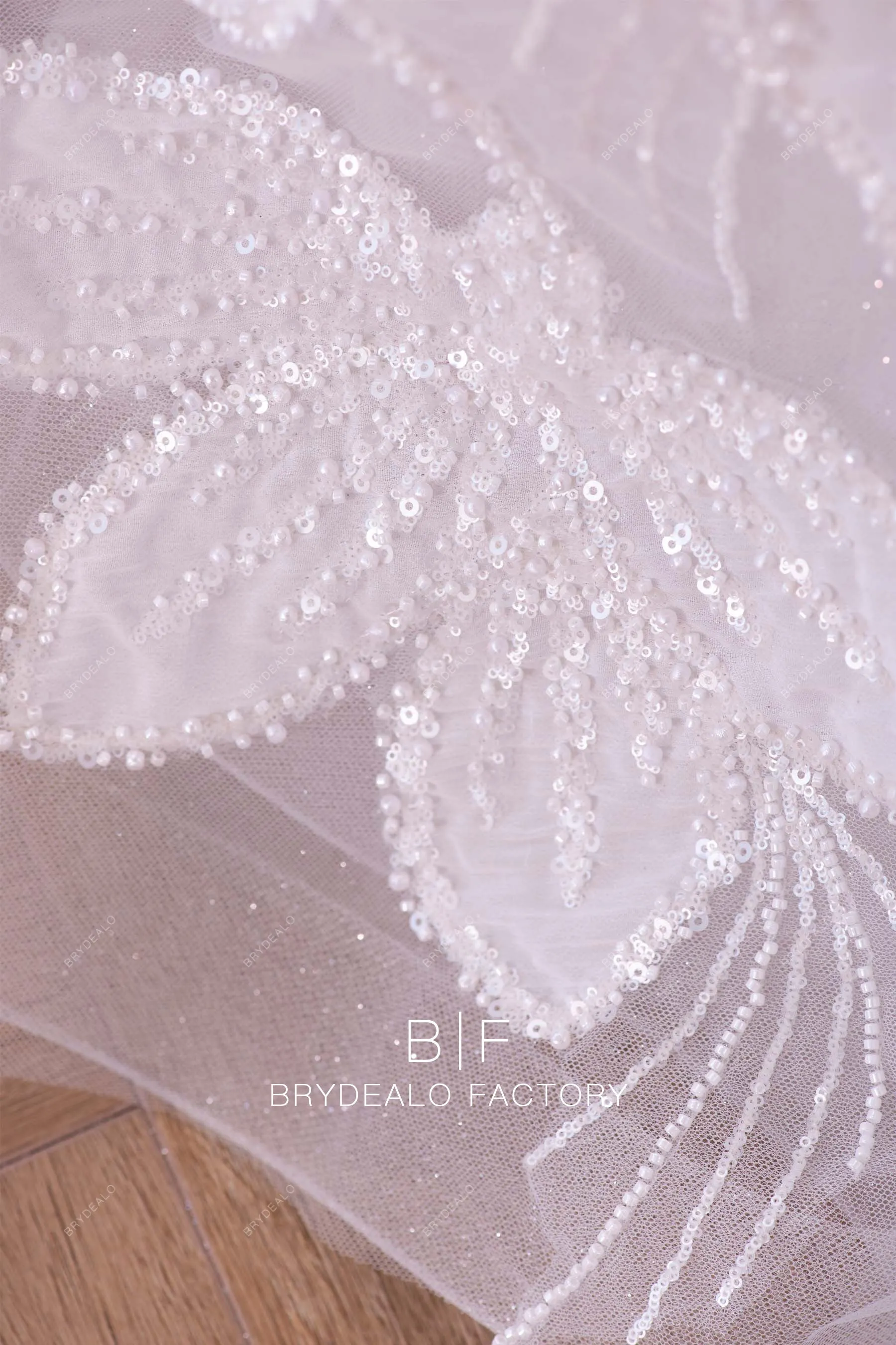 Designer Beaded Embroidered Chiffon Boho Pleated Tulle Nude Bridal Dress